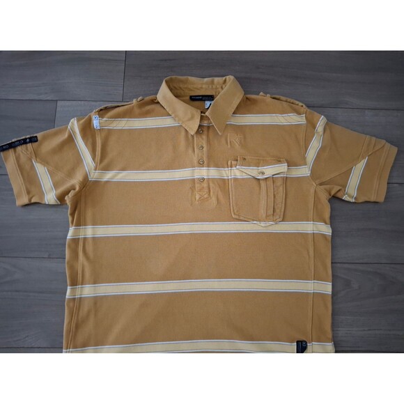Vintage Rocawear Polo Shirt, Men's 2XL, Brown Tan Stripes, 100% Cotton - Picture 3 of 9
